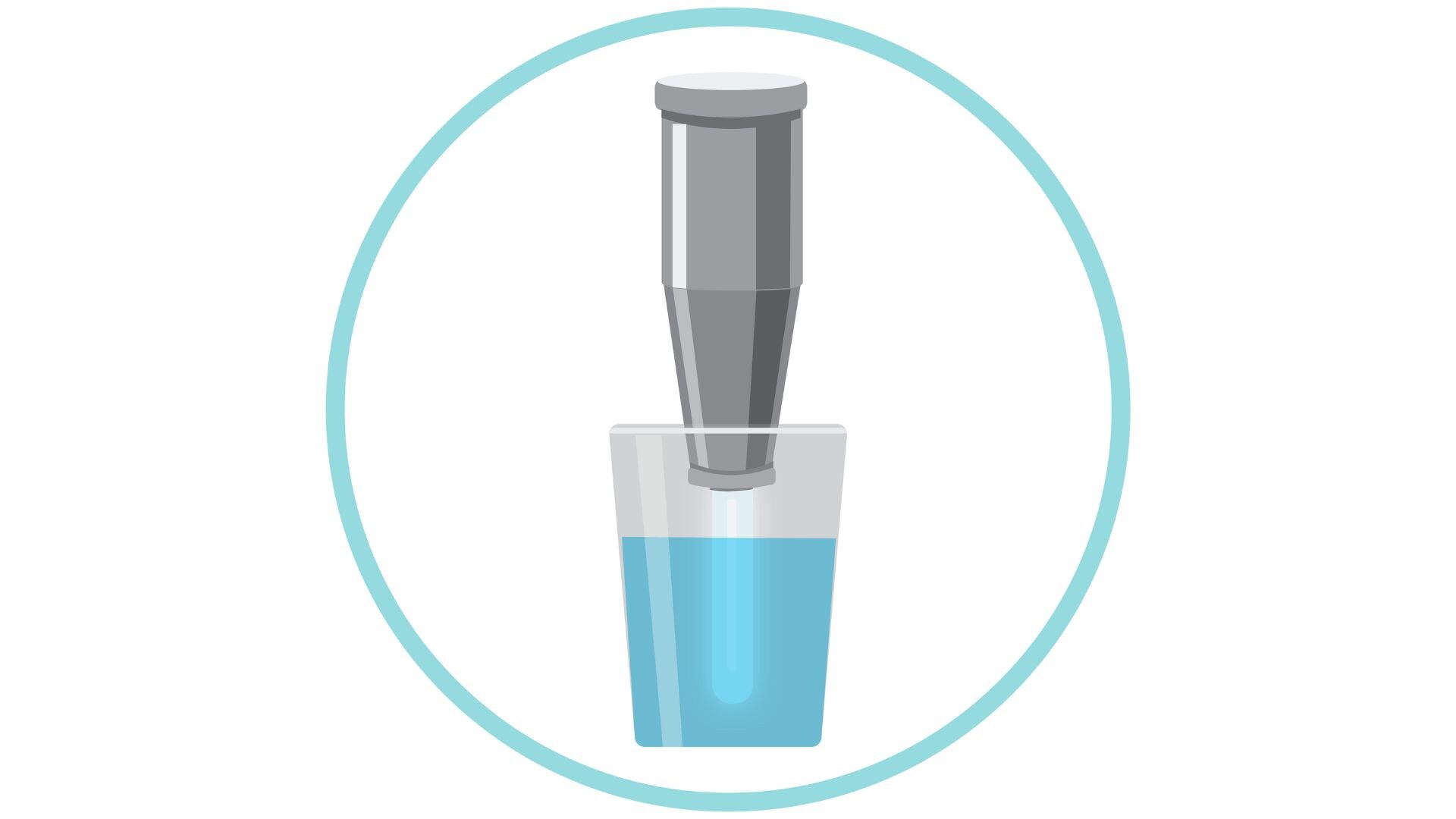 Ilustración de agua con microbios pasando de un vaso a un filtro de agua portátil que elimina los microbios, y virtiéndose en otro vaso que se llena con agua clara