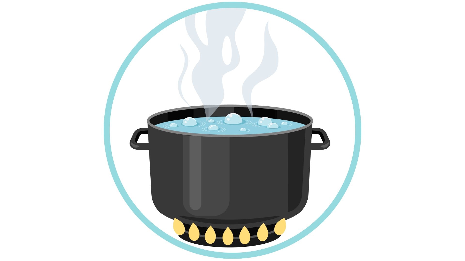 Illustration of a pot of water boiling over a gas stove