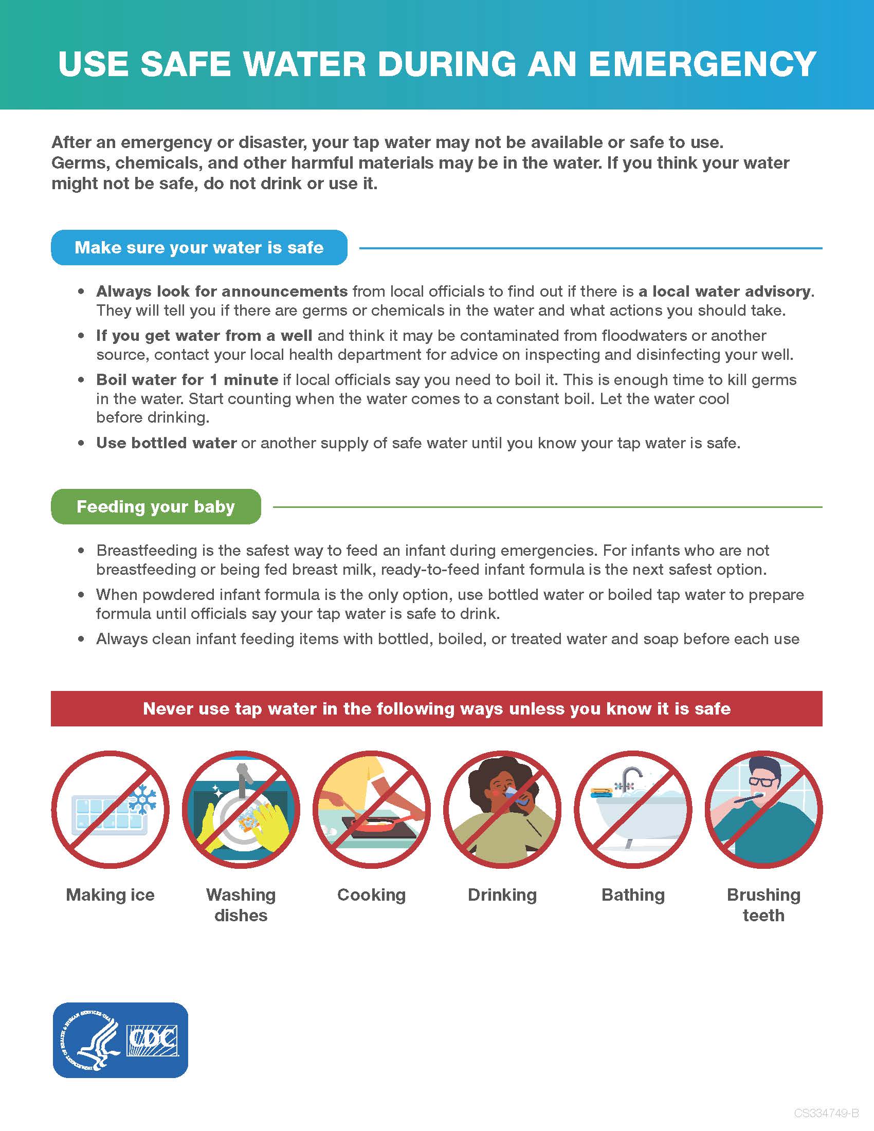 Small image of a fact sheet about using Safe Water During an Emergency