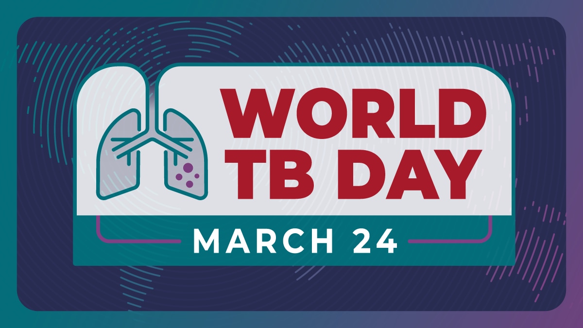 An outline of lungs over a map of the world. World TB Day March 24.