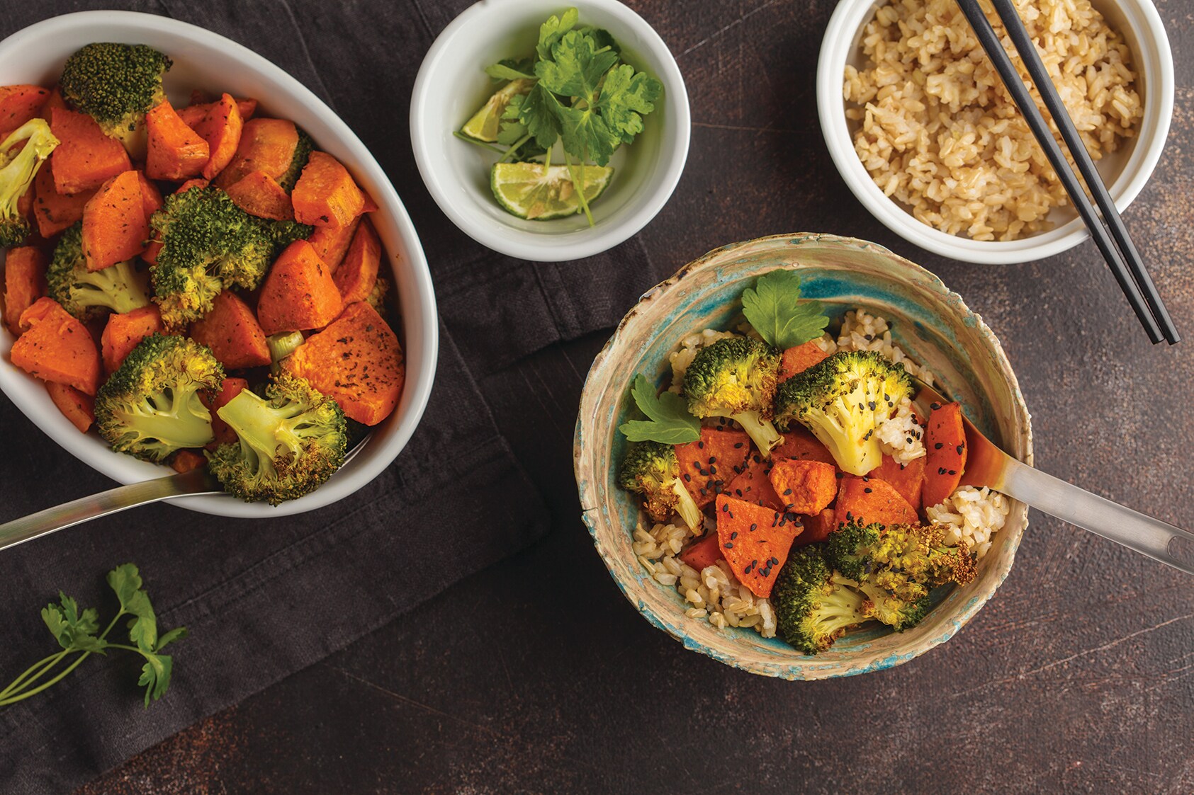 Photo of a roasted vegetables in bowls