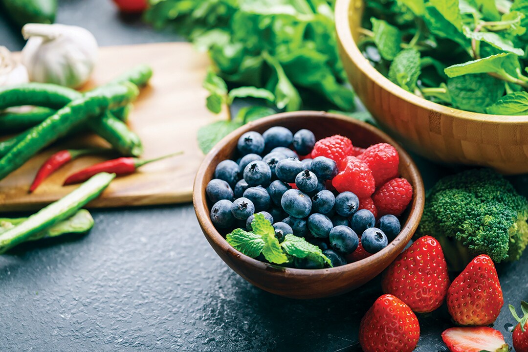 Photo of a layout of healthy foods and berries